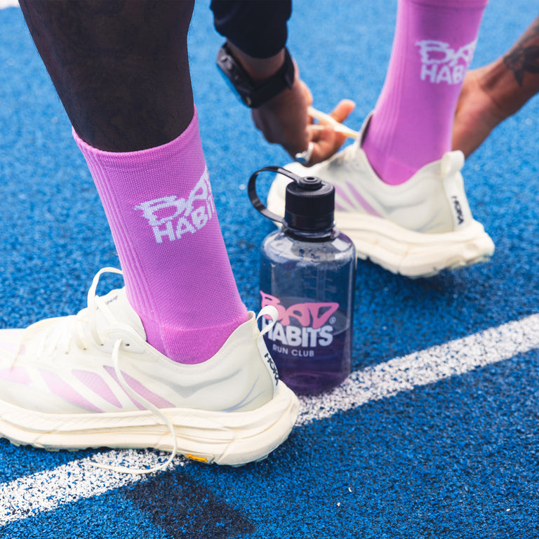 Bad Habits Running Socks (Pink) onfeet
