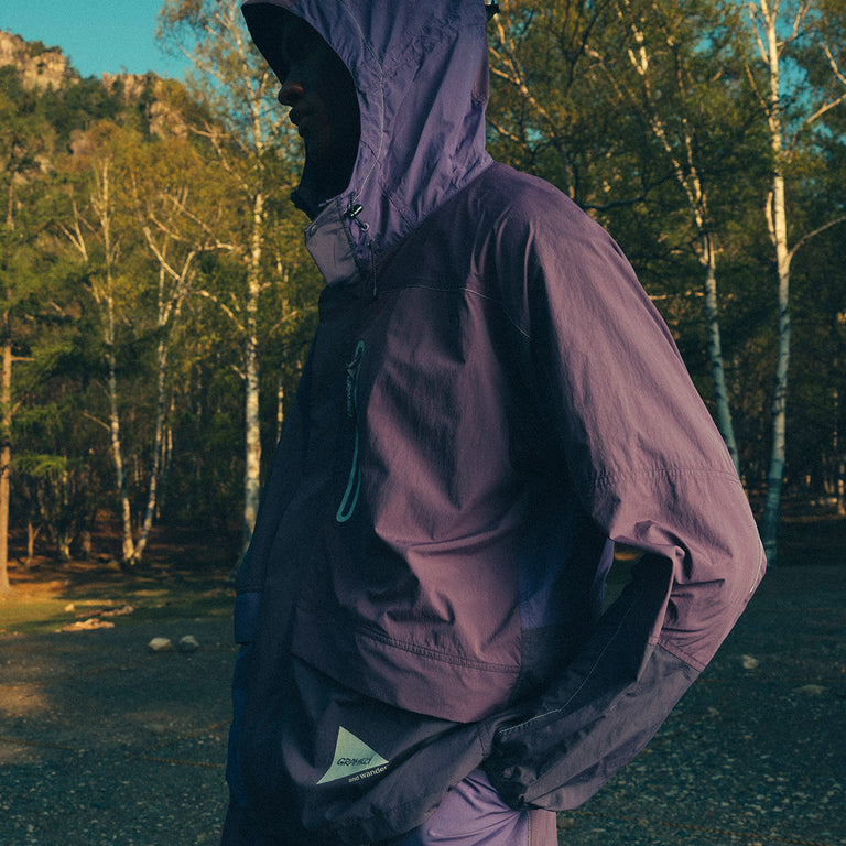 Gramicci x And Wander Patchwork Wind Hoodie onfeet