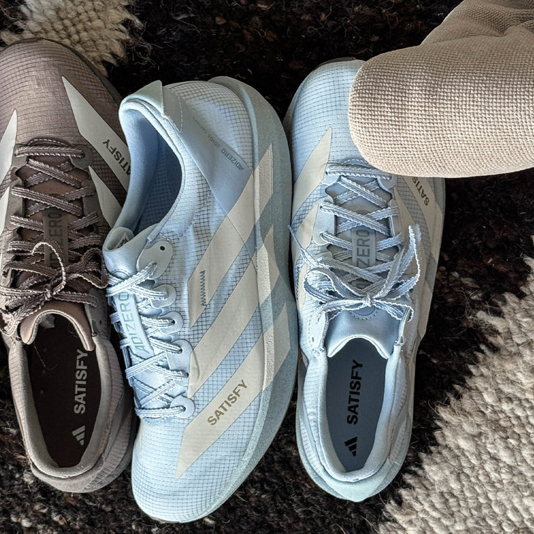 Adidas x Satisfy Adizero Adios onfeet