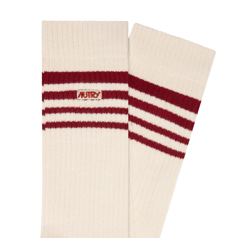 Autry Jacquard Striped Socks - M / Fiber / Bordeaux - 2