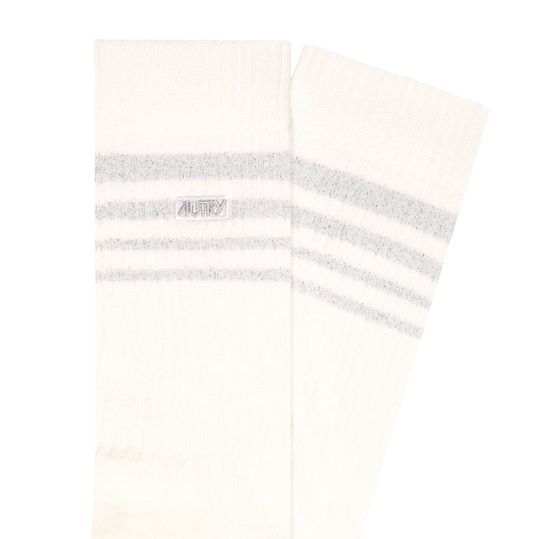 Autry Jacquard Striped Socks - M / Silver / Alabaster - 2