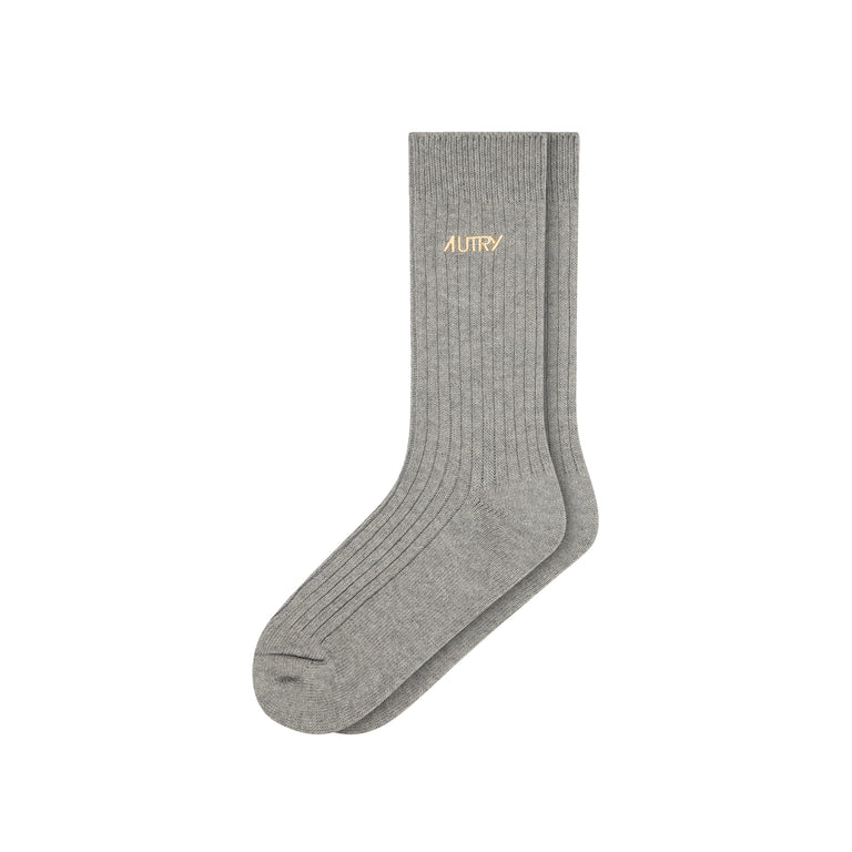 Autry Ribbed Embroidered Logo Socks - M / Dark Grey Melange - 1
