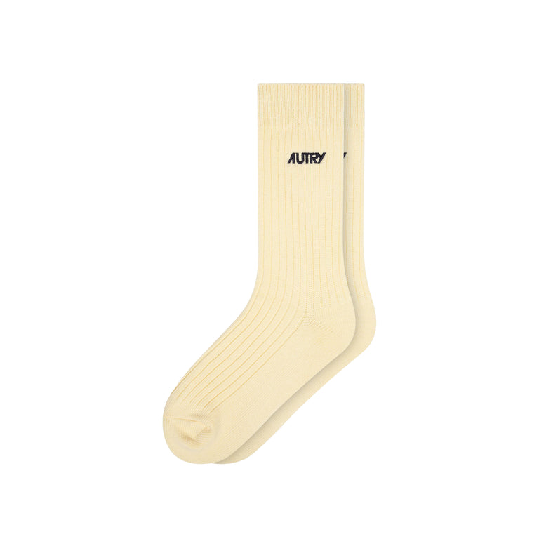 Autry Ribbed Embroidered Logo Socks - M / Ivory
