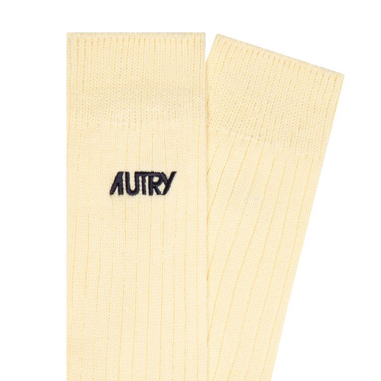Autry Ribbed Embroidered Logo Socks - M / Ivory - 2