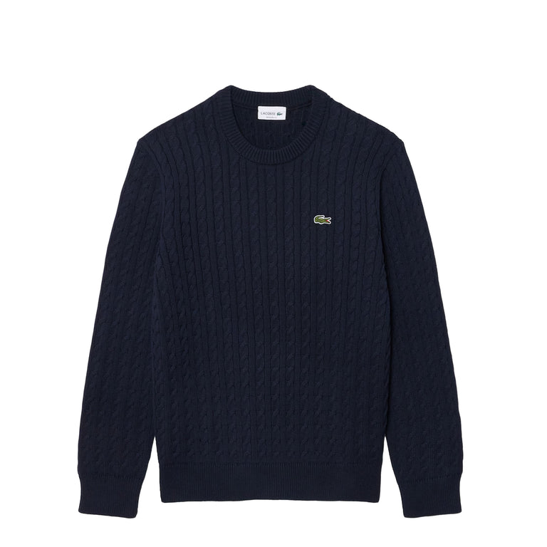 Lacoste Cable Knit Cotton Sweater - L / Navy Blue / Green - 1