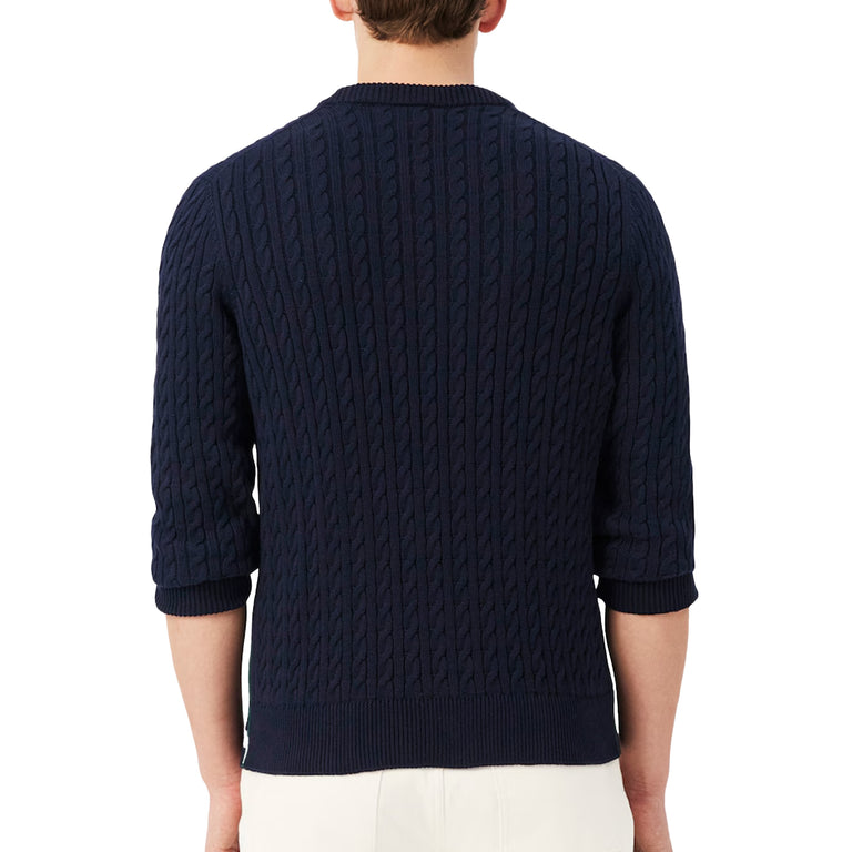 Lacoste Cable Knit Cotton Sweater - L / Navy Blue / Green - 3