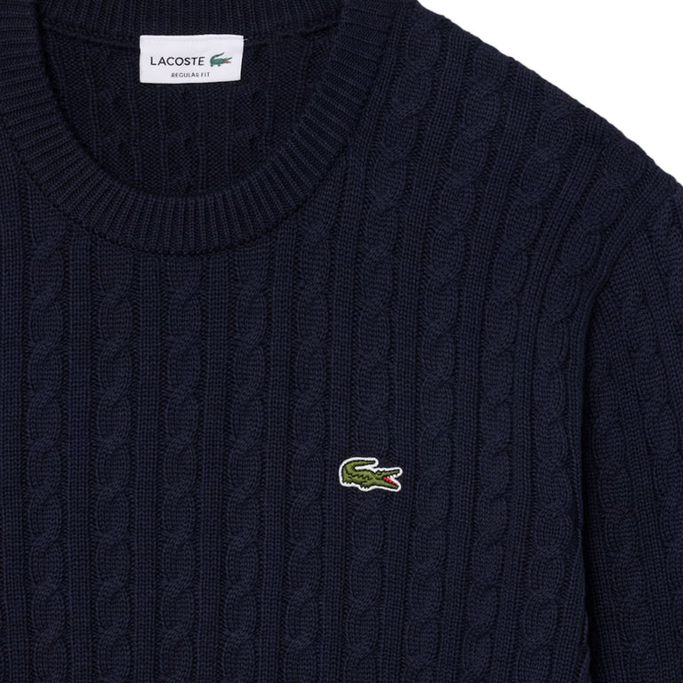 Lacoste Cable Knit Cotton Sweater - L / Navy Blue / Green - 4