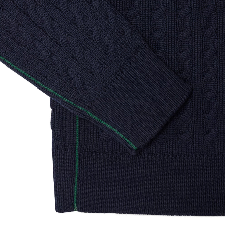 Lacoste Cable Knit Cotton Sweater - L / Navy Blue / Green - 5