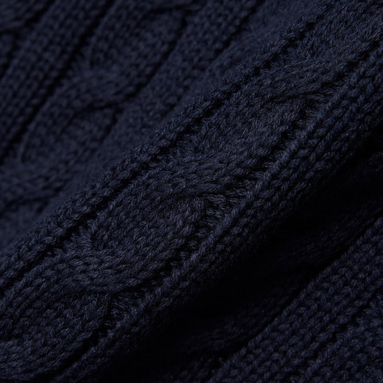 Lacoste Cable Knit Cotton Sweater - L / Navy Blue / Green - 6