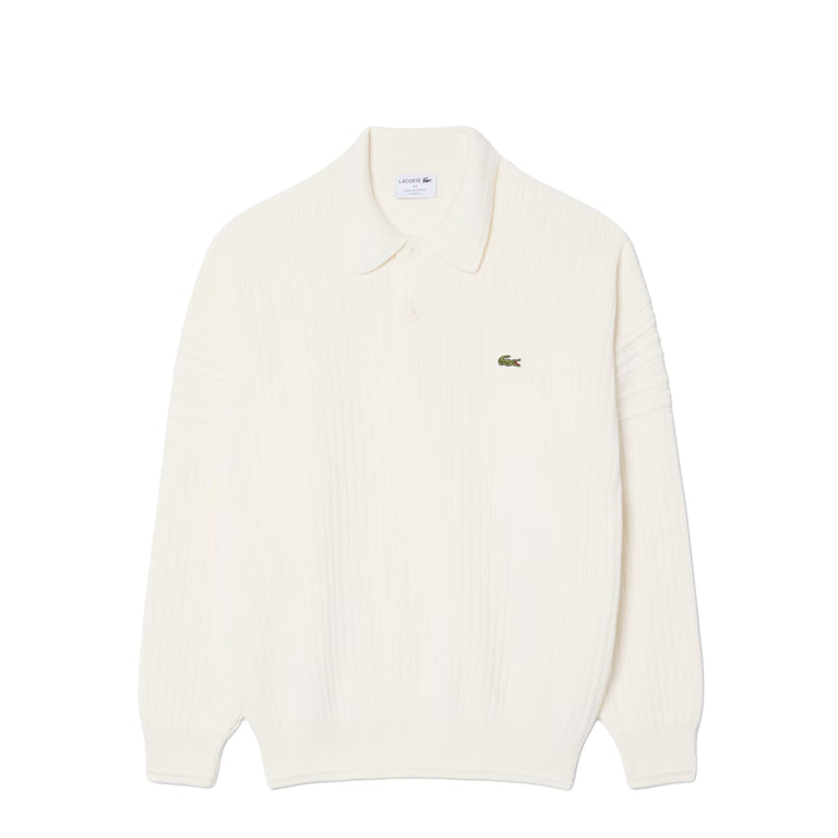 Lacoste French Made Cotton Polo Collar Sweater - L / White - 1