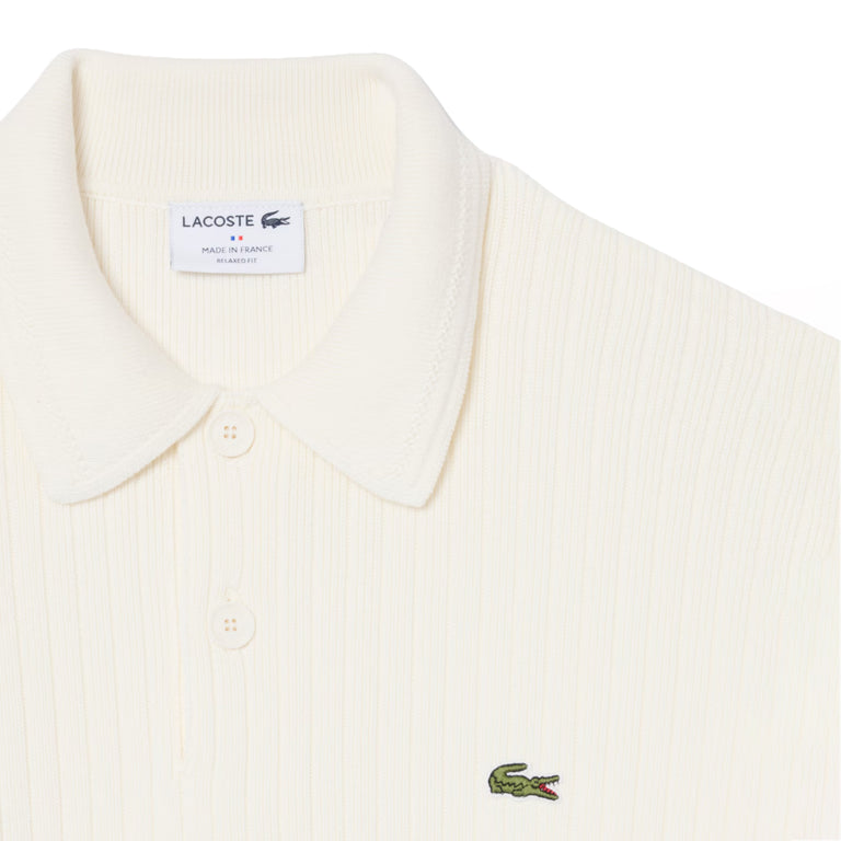 Lacoste French Made Cotton Polo Collar Sweater - L / White - 2