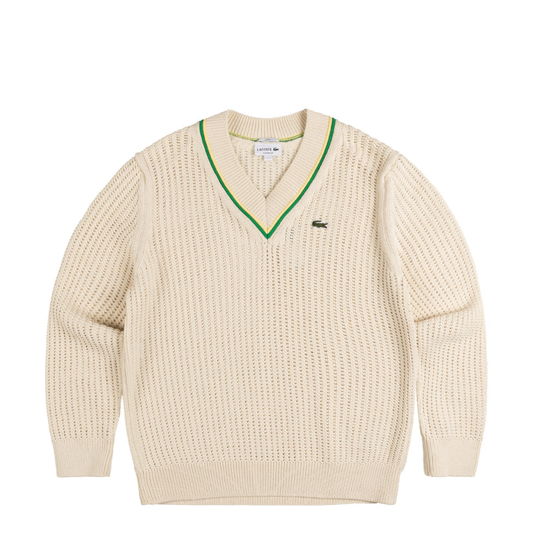 Lacoste V Neck Striped Tennis Sweater