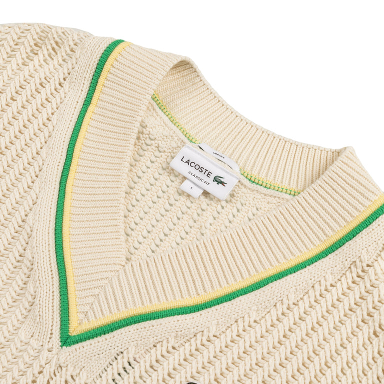 Lacoste V Neck Striped Tennis Sweater