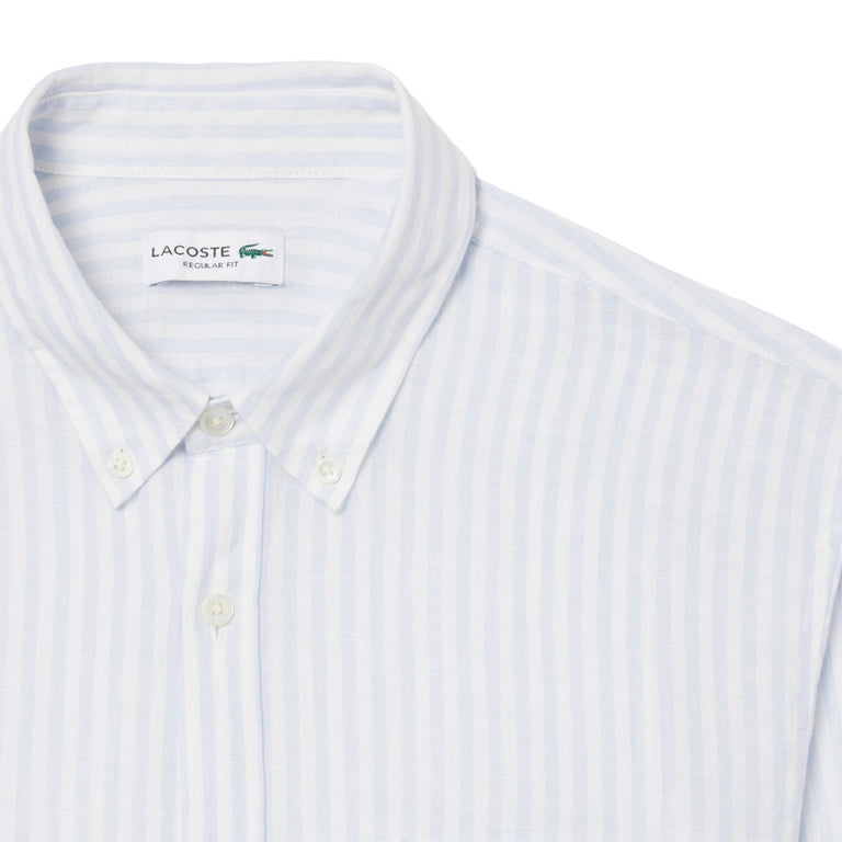 Lacoste Regular Fit Striped Linen Shirt - 39 / Bleu Clair / Blanc - 2