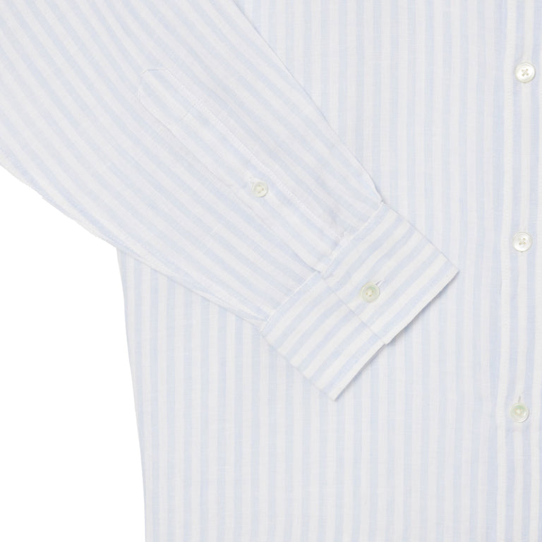 Lacoste Regular Fit Striped Linen Shirt - 39 / Bleu Clair / Blanc - 4