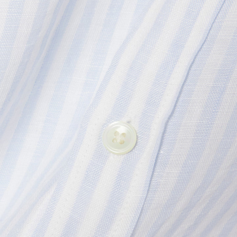 Lacoste Regular Fit Striped Linen Shirt - 39 / Bleu Clair / Blanc - 5