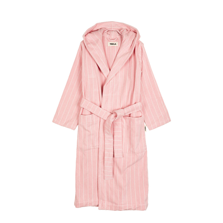 Tekla Hooded Bathrobe - S / Shaded Pink Stripes
