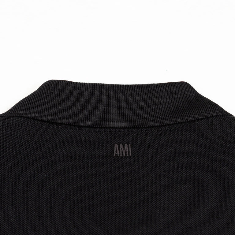 AMI Paris	Short Sleeve Ami De Coeur Polo Shirt - M / Black / White Cream - 3