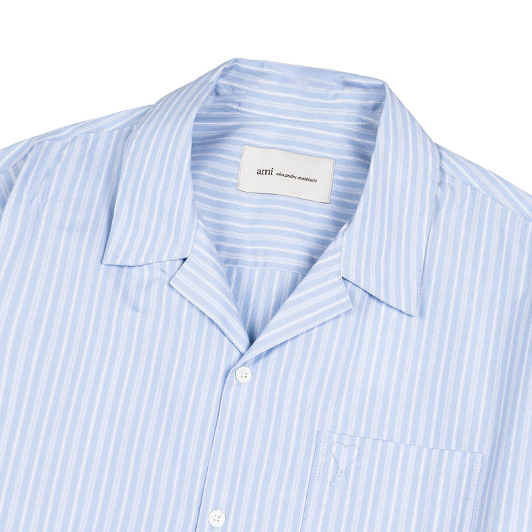 AMI Paris	Short Sleeve Ami De Coeur Boxy Shirt - 38 / Cashmere Blue / White - 2