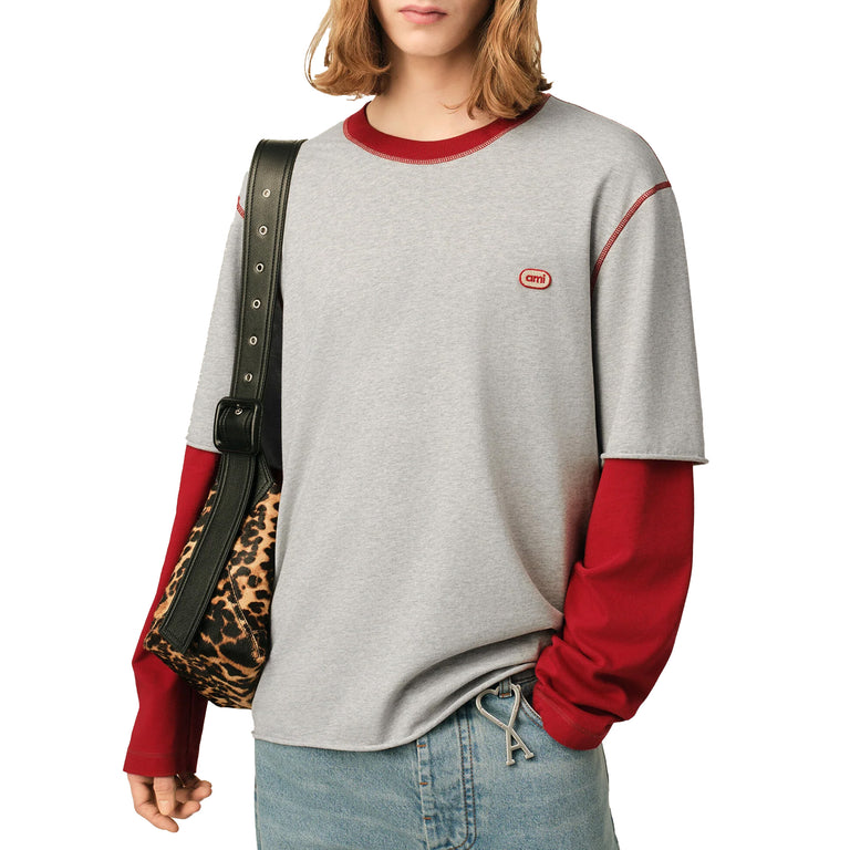AMI Paris Double Sleeves Longsleeve - XL / Gris Cendre Chine / Rouge - 2