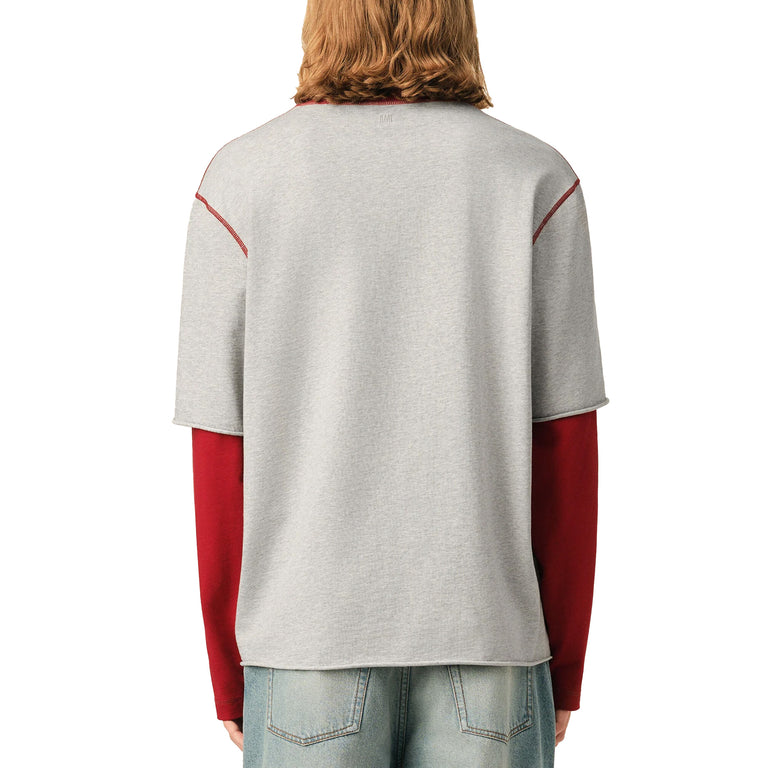 AMI Paris Double Sleeves Longsleeve - XL / Gris Cendre Chine / Rouge - 3