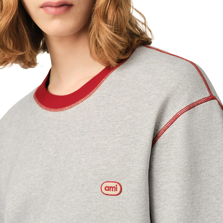 AMI Paris Double Sleeves Longsleeve - XL / Gris Cendre Chine / Rouge - 4