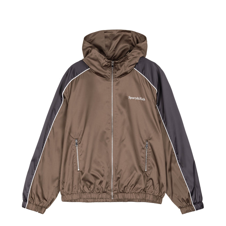 Sporty & Rich Serif Logo Gym Jacket - L / Sand / Carbon / White
