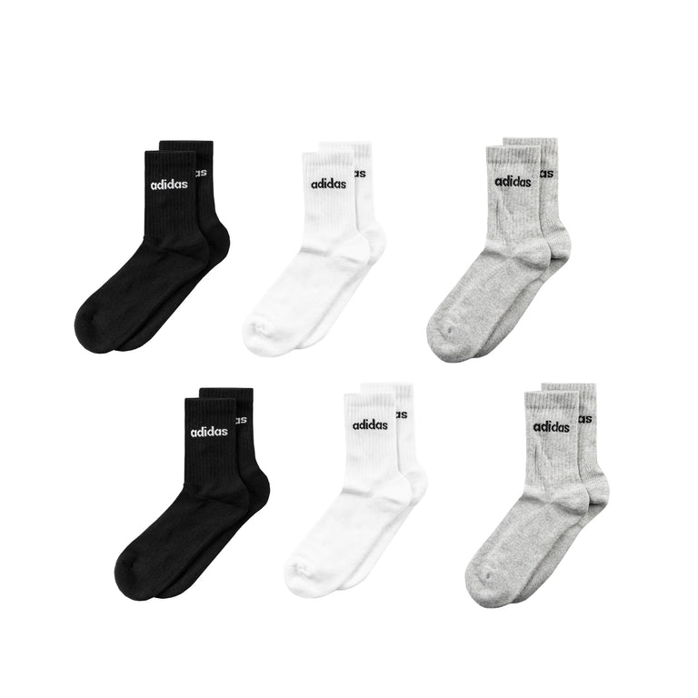 Adidas Cushioned Linear Crew Socks 6 Pack - S / Medium Grey Heather / White / Black
