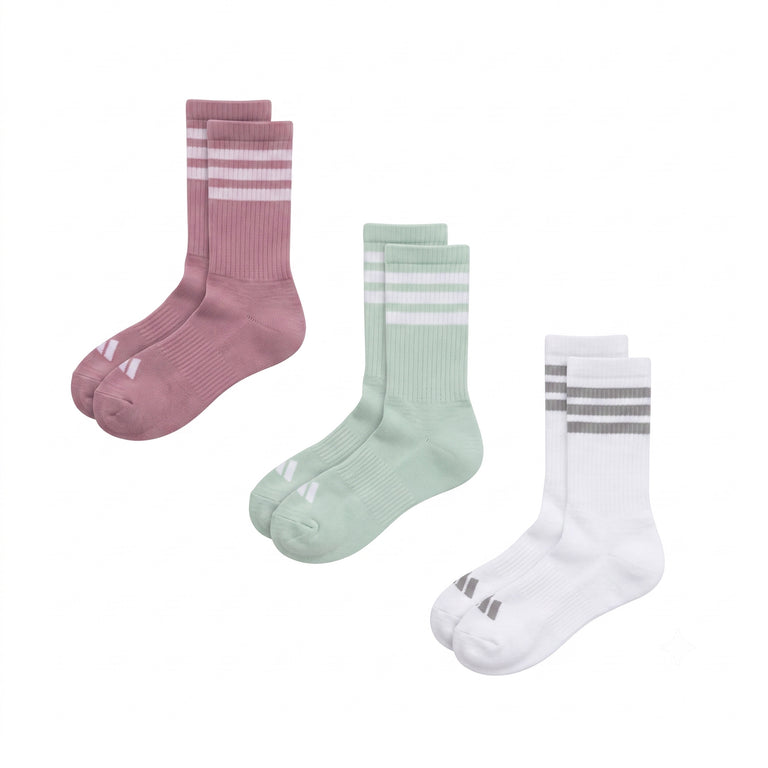 Adidas	3-Stripes Cushioned Crew Socks 3 Pair Pack - L / Magic Mauve / White / Halo Green / Grey Four - 1