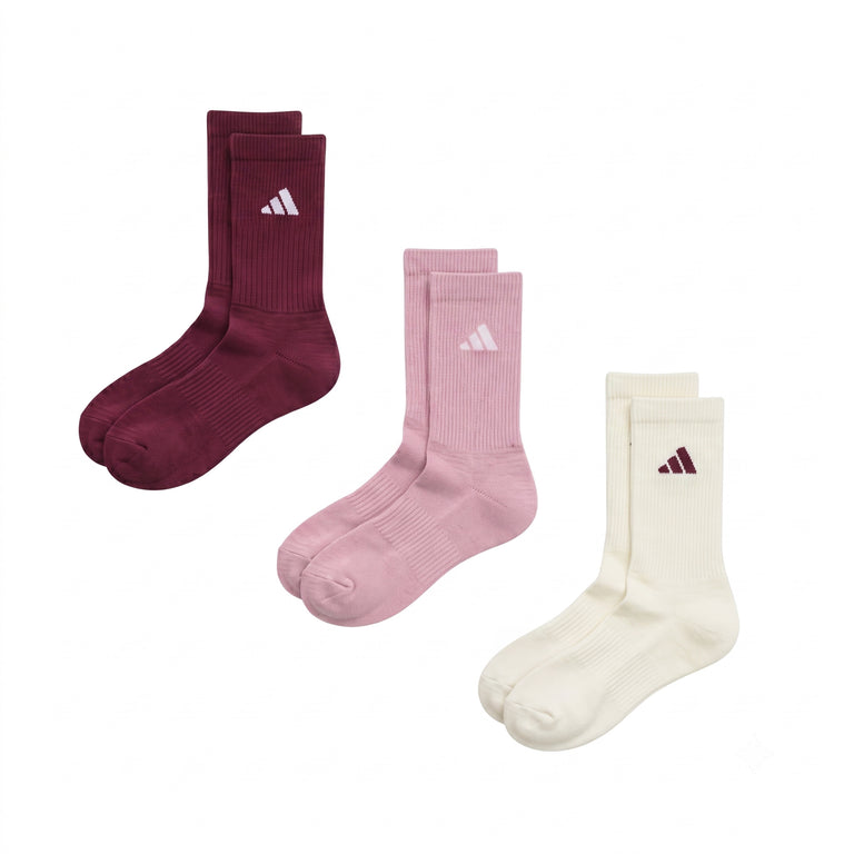 Adidas	Cushioned Crew Socks 3-Pack - L / Maroon / Ivory / Magic Mauve / White - 1
