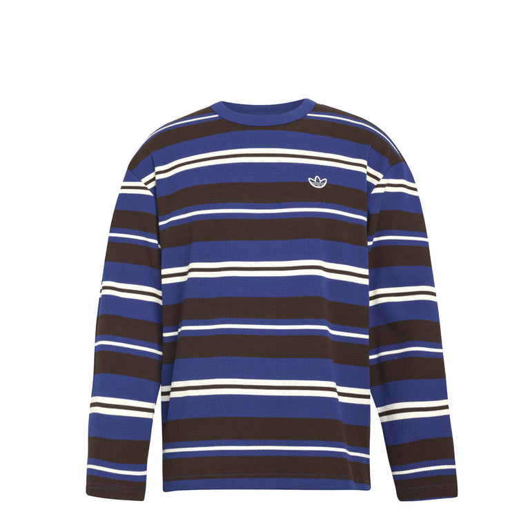 Adidas Winter Club Long Sleeve Stripe Waffle Tee - XL / Aurora Coffee
