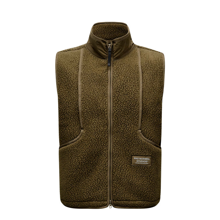 Pas Normal Studios Off-Race Pile Fleece Vest - L / Deep Olive - 1