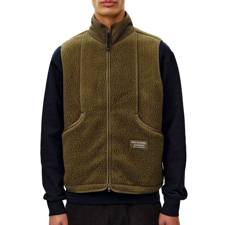 Pas Normal Studios Off-Race Pile Fleece Vest - L / Deep Olive - 3