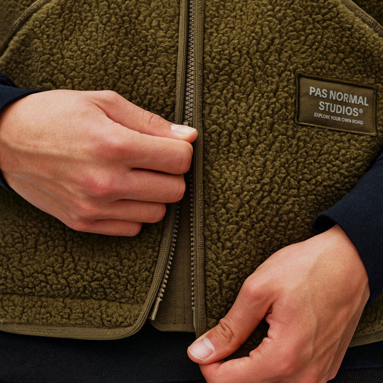 Pas Normal Studios Off-Race Pile Fleece Vest - L / Deep Olive - 6