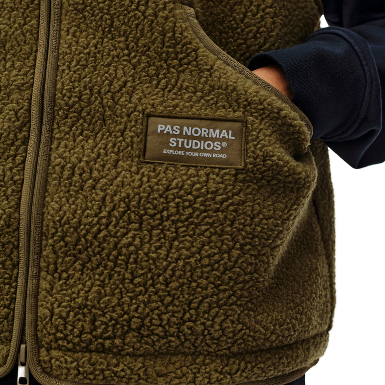 Pas Normal Studios Off-Race Pile Fleece Vest - L / Deep Olive - 7