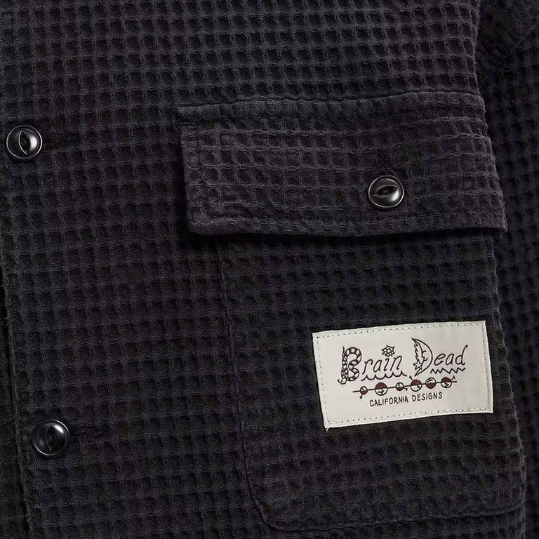 Brain Dead Waffle Button Front Shirt - S / Black - 4
