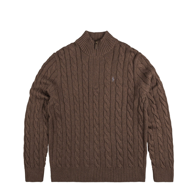 Polo Ralph Lauren Cable-Knit Cotton Quarter-Zip Jumper - XXL / Nutmeg Brown Heather
