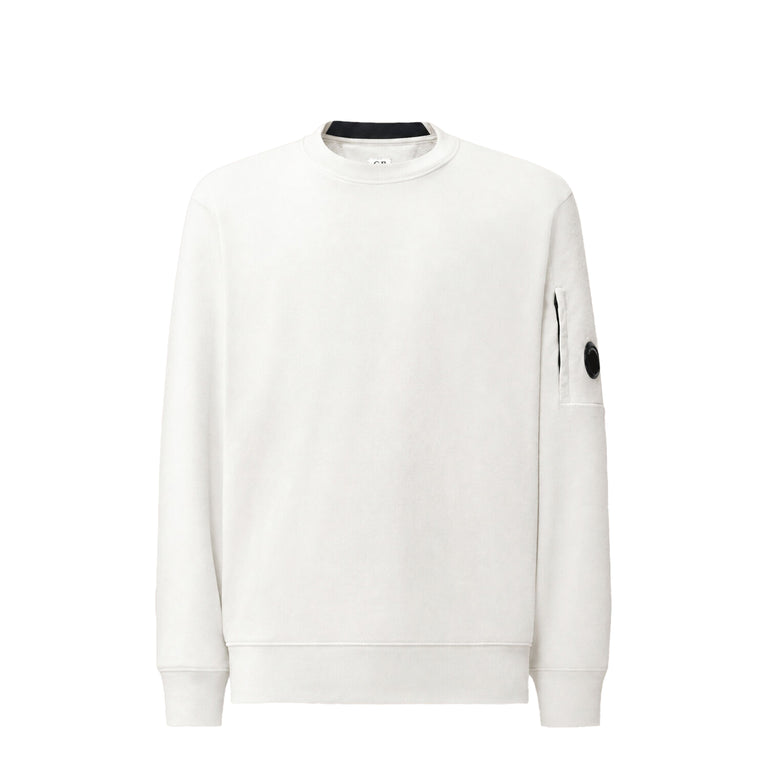 C.P. Company Diagonal Raised Fleece Crew Neck Lens Sweatshirt - L / Gauze White - 1