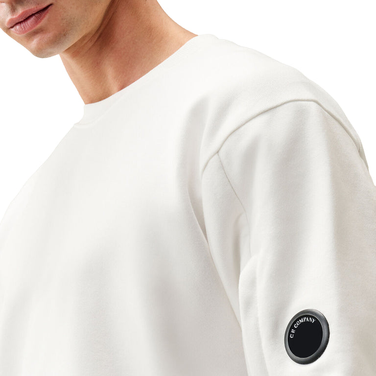 C.P. Company Diagonal Raised Fleece Crew Neck Lens Sweatshirt - L / Gauze White - 4