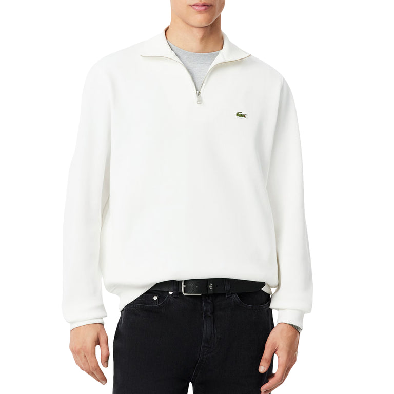 Lacoste Zippered Stand Up Collar Cotton Sweatshirt - XXL / White - 2