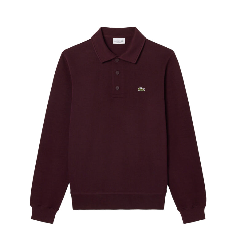 Lacoste Ribbed Cotton Polo Collar Sweatshirt - L / Chestnut Brown - 1