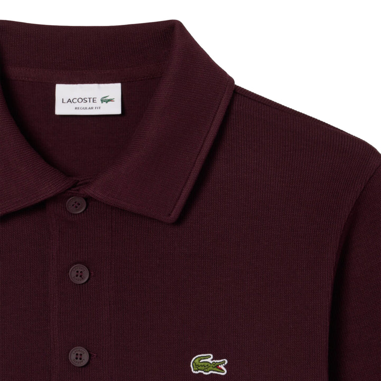 Lacoste Ribbed Cotton Polo Collar Sweatshirt - L / Chestnut Brown - 2