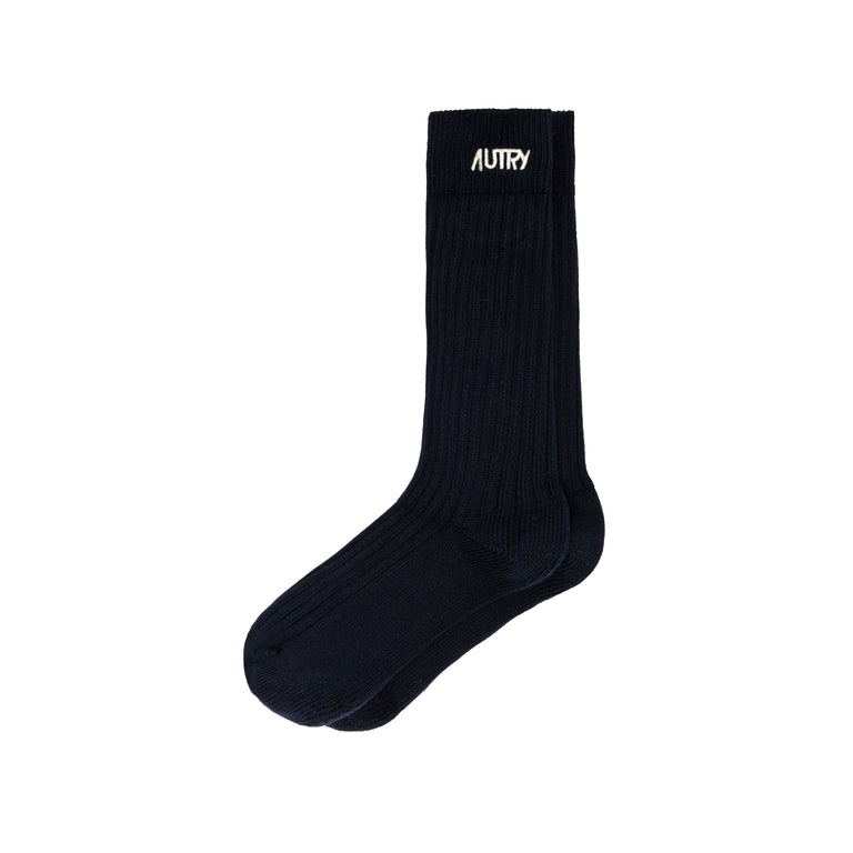 Autry Ribbed Socks with Embroidered Logo - L / Blue
