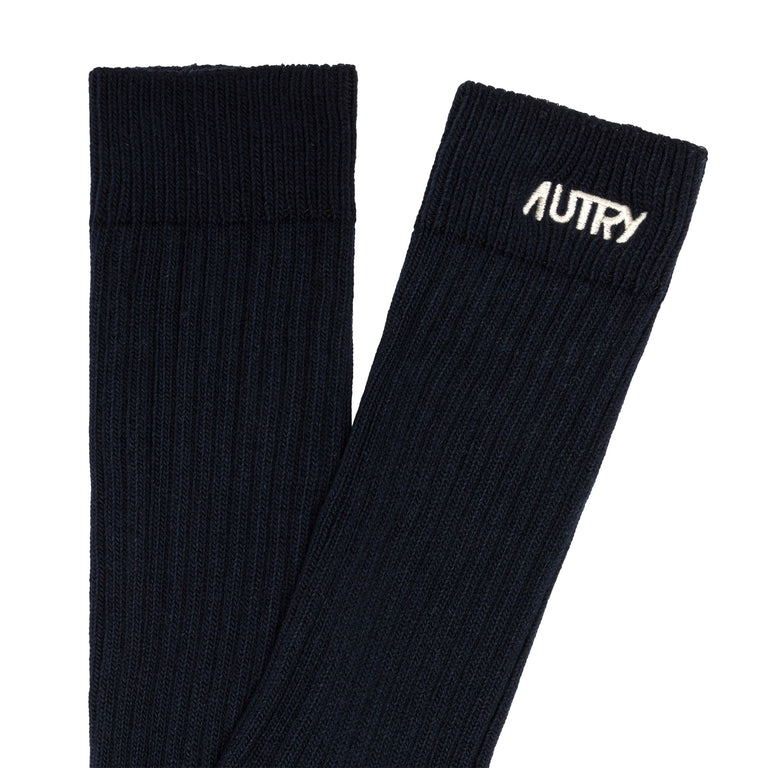 Autry Ribbed Socks with Embroidered Logo - L / Blue - 2

