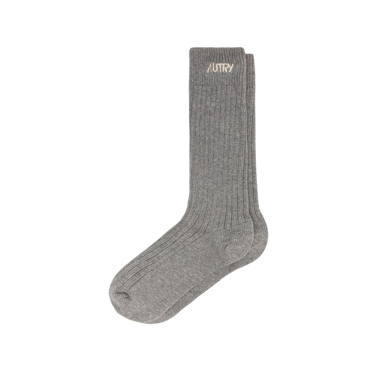 Autry Ribbed Socks with Embroidered Logo - L / Dark Grey Melange
