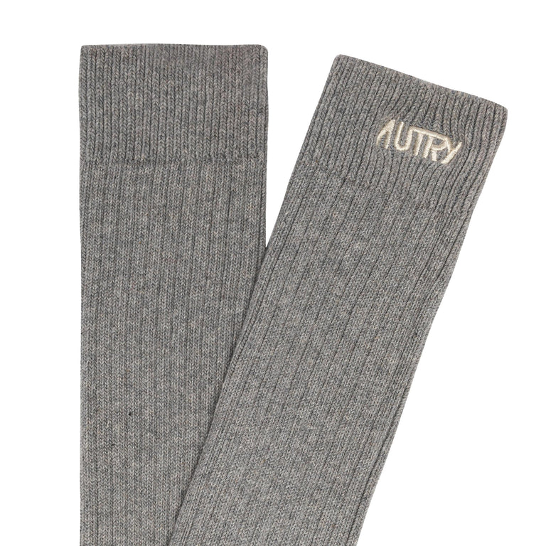 Autry Ribbed Socks with Embroidered Logo - L / Dark Grey Melange - 2
