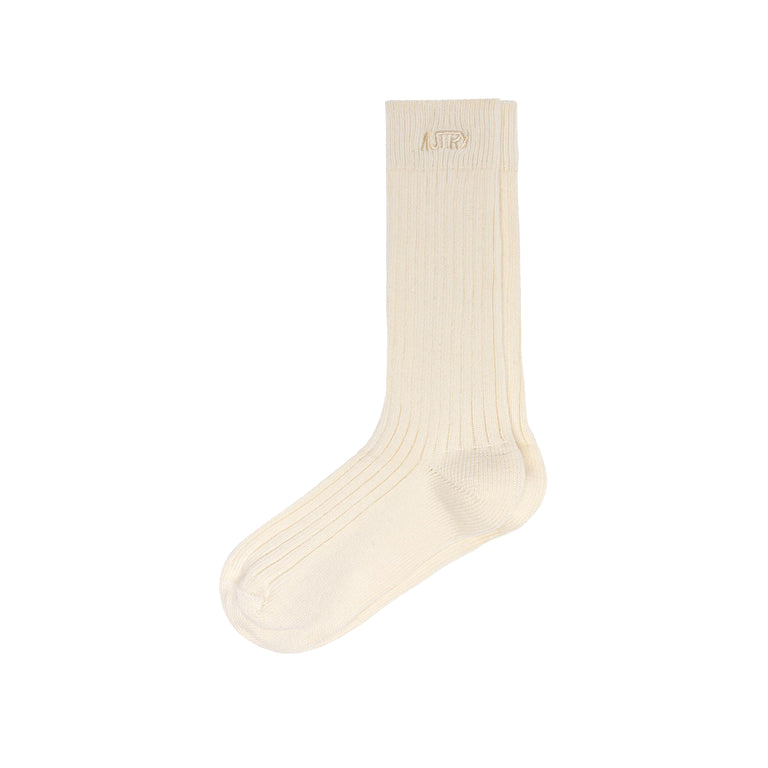 Autry Ribbed Socks with Embroidered Logo - L / Cream

