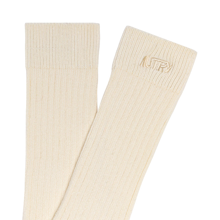 Autry Ribbed Socks with Embroidered Logo - L / Cream - 2
