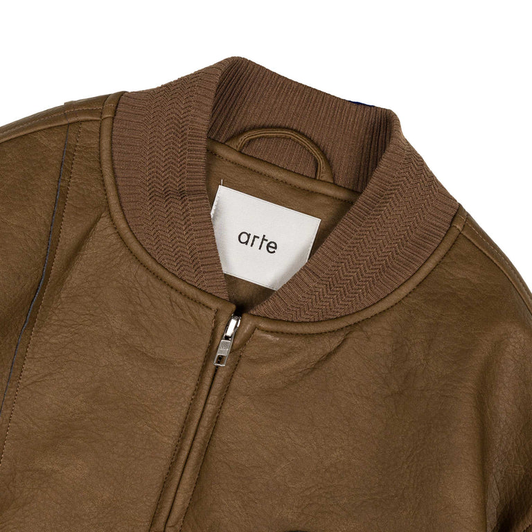 Arte Antwerp Leather Varsity Jacket - XL / Brown - 3
