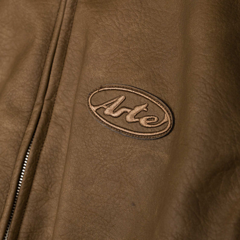 Arte Antwerp Leather Varsity Jacket - XL / Brown - 4